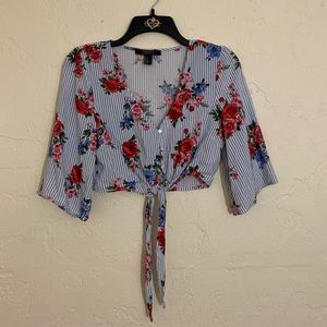 Striped and Floral Front Tie Top